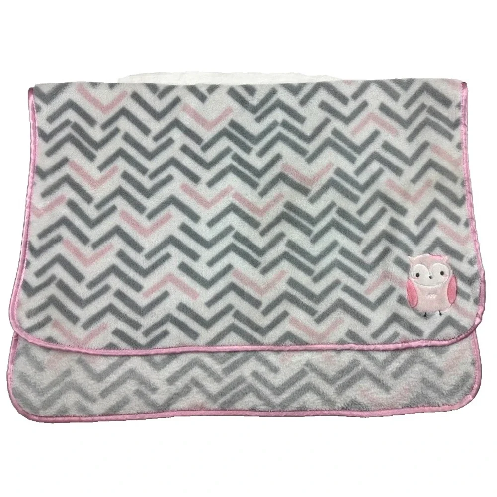 SL‎ Home Fashions Owl Gray White Pink Fleece Baby Blanket RN 119741 Chevron Girl